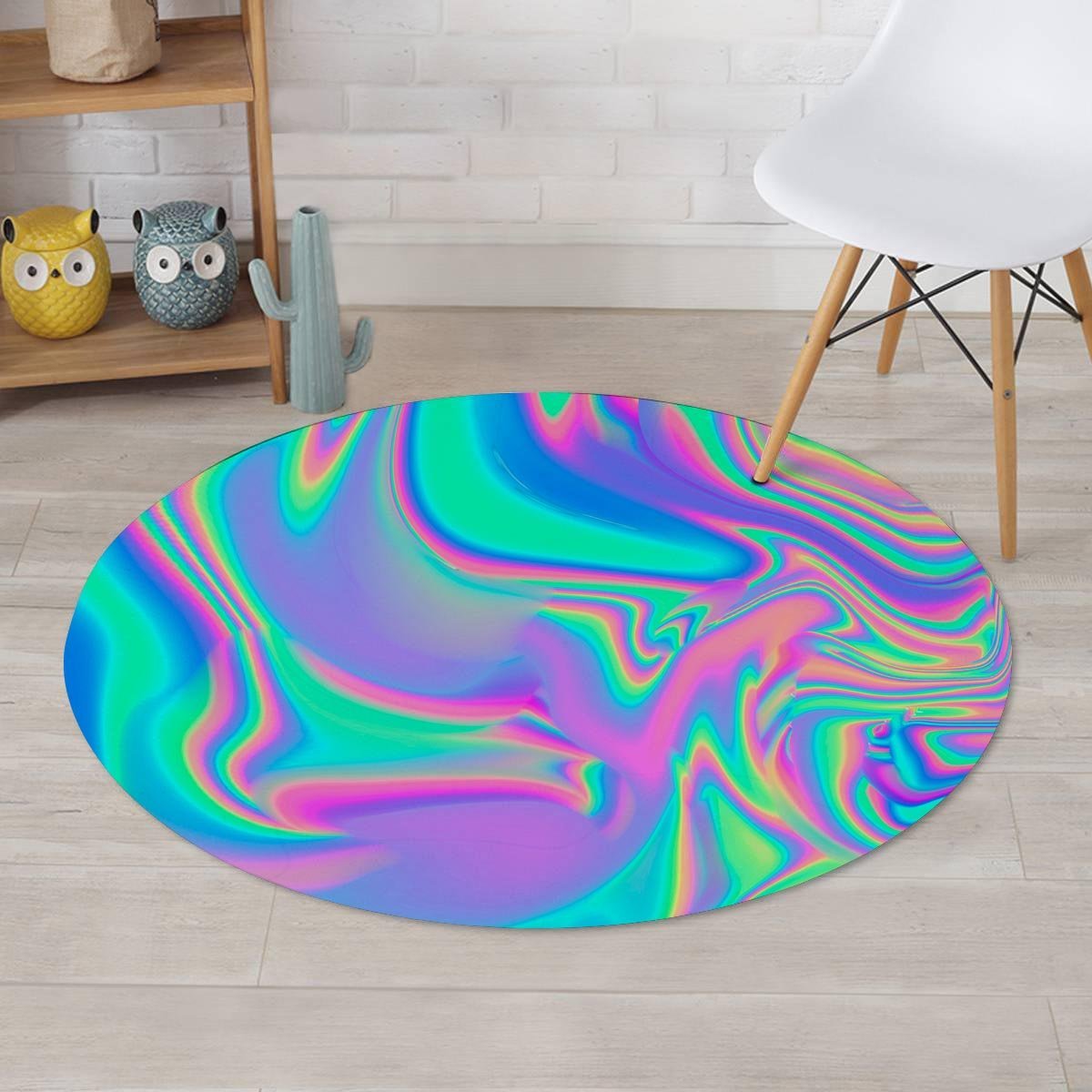 Abstract Pastel Holographic Round Rug-grizzshop