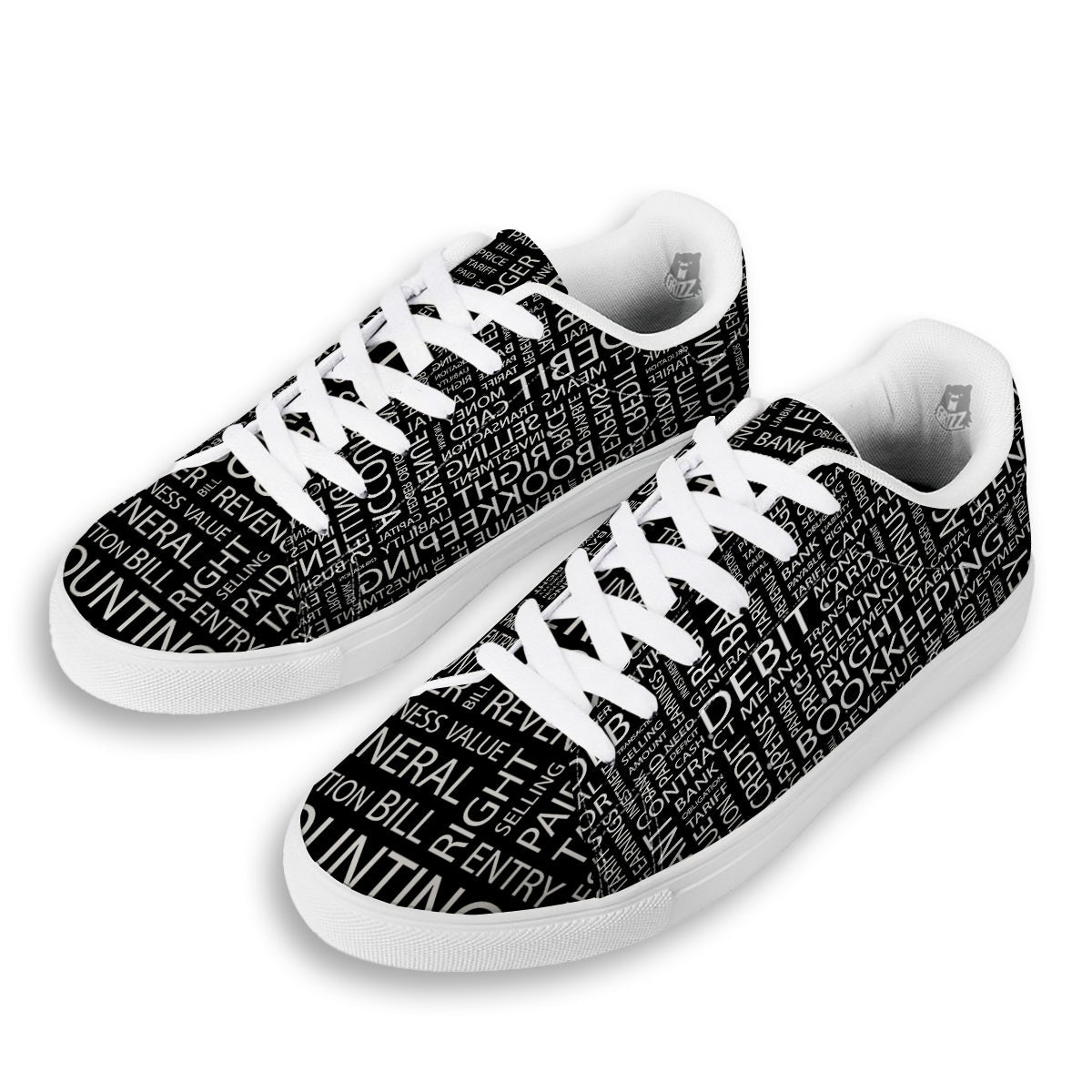 Accounting Word Print White Low Top Sneakers-grizzshop