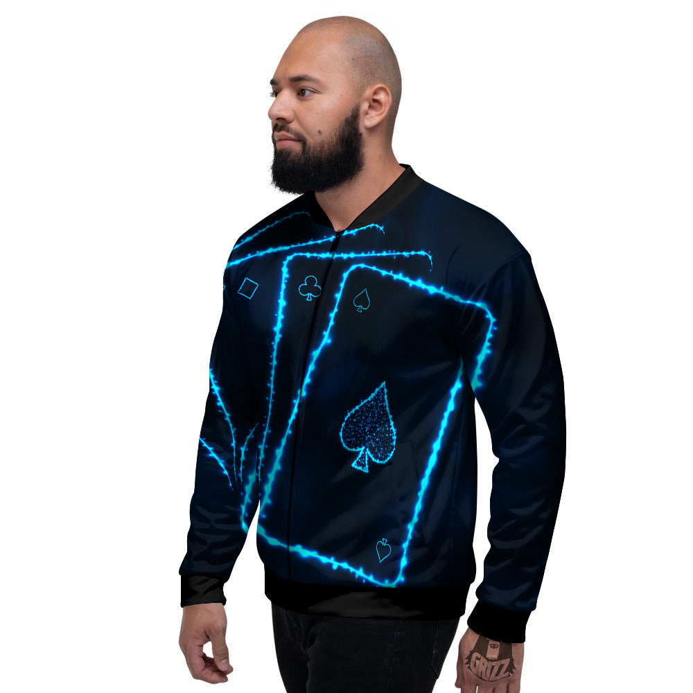 Ace Card Blue Print Men's Bomber Jacket-grizzshop