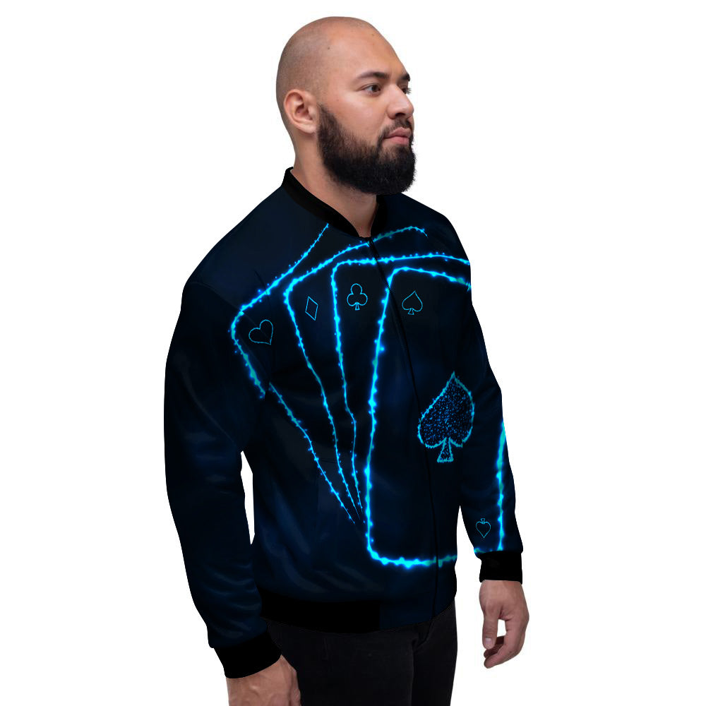 Ace Card Blue Print Men's Bomber Jacket-grizzshop