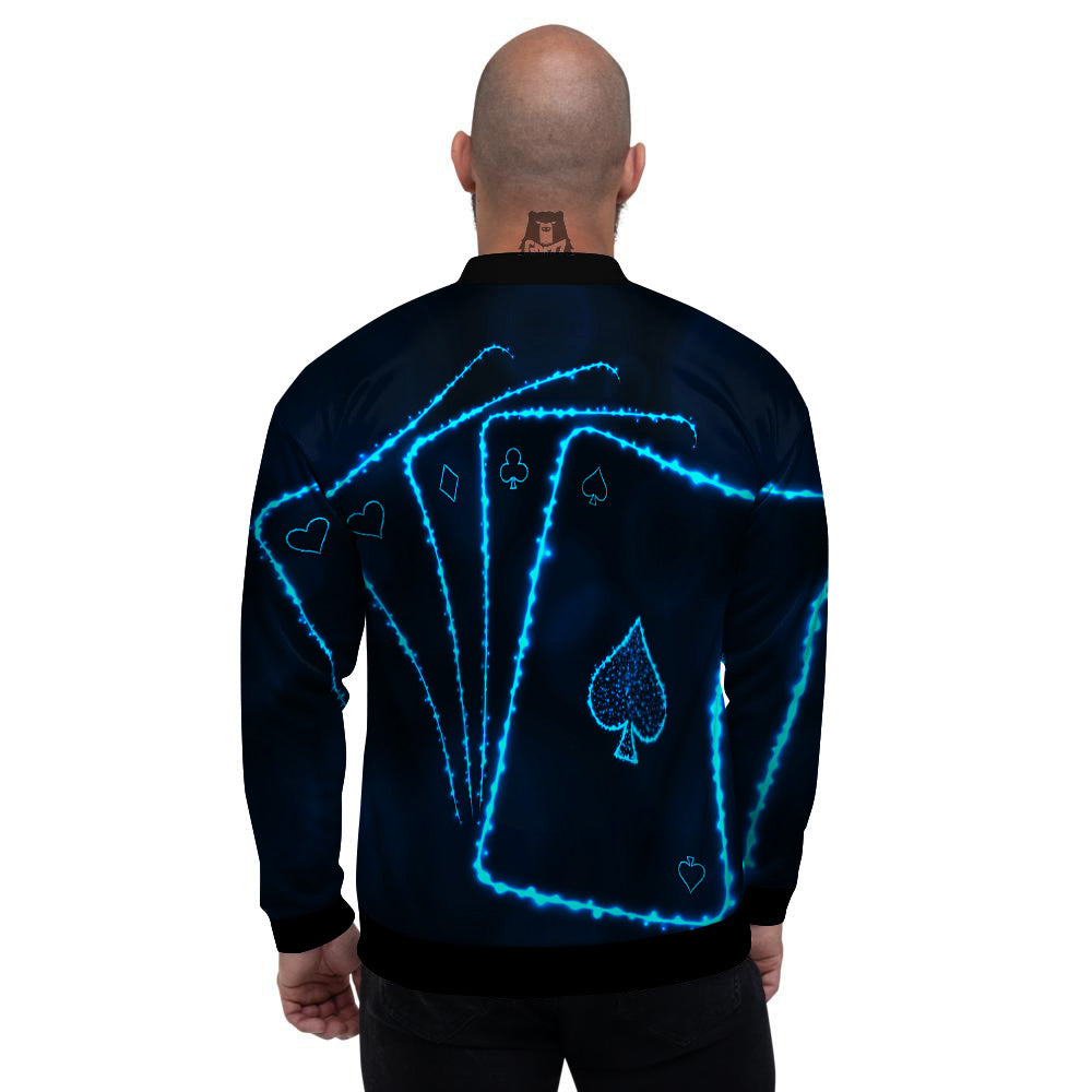 Ace Card Blue Print Men's Bomber Jacket-grizzshop