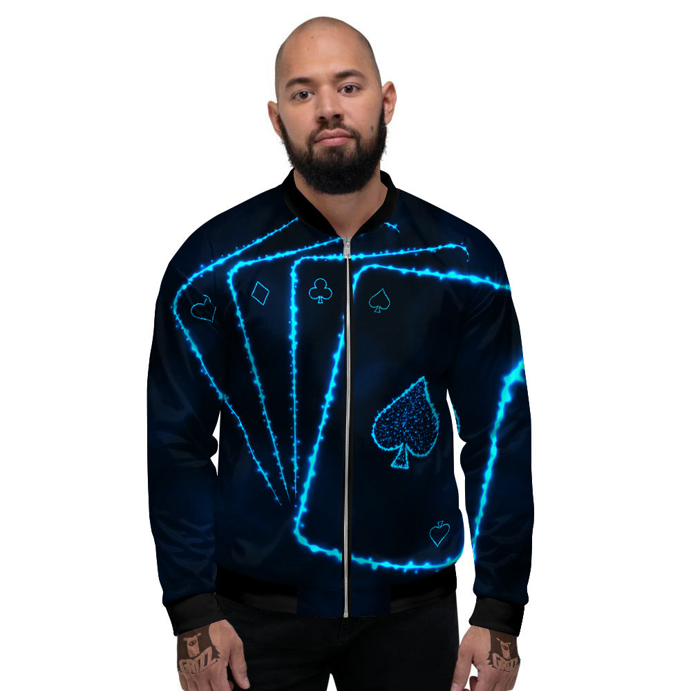 Ace Card Blue Print Men's Bomber Jacket-grizzshop
