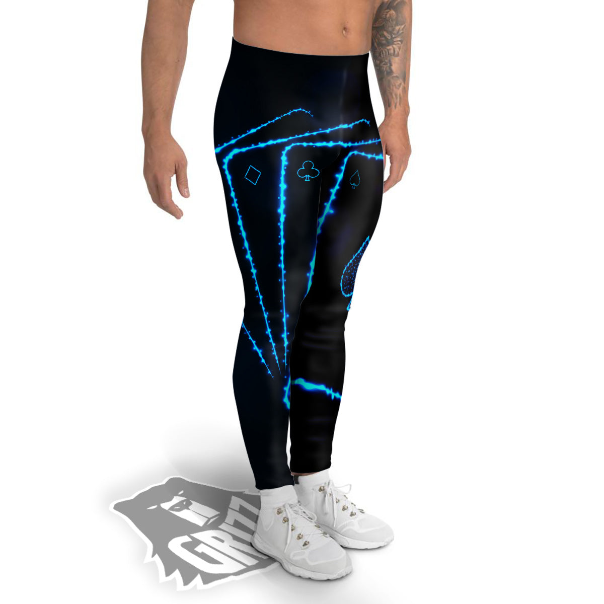 Ace Card Blue Print Men's Leggings-grizzshop