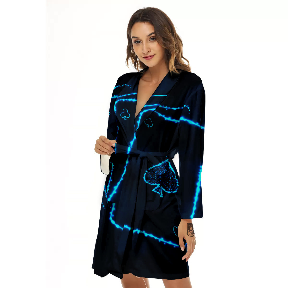 Ace Card Blue Print Women's Robe-grizzshop
