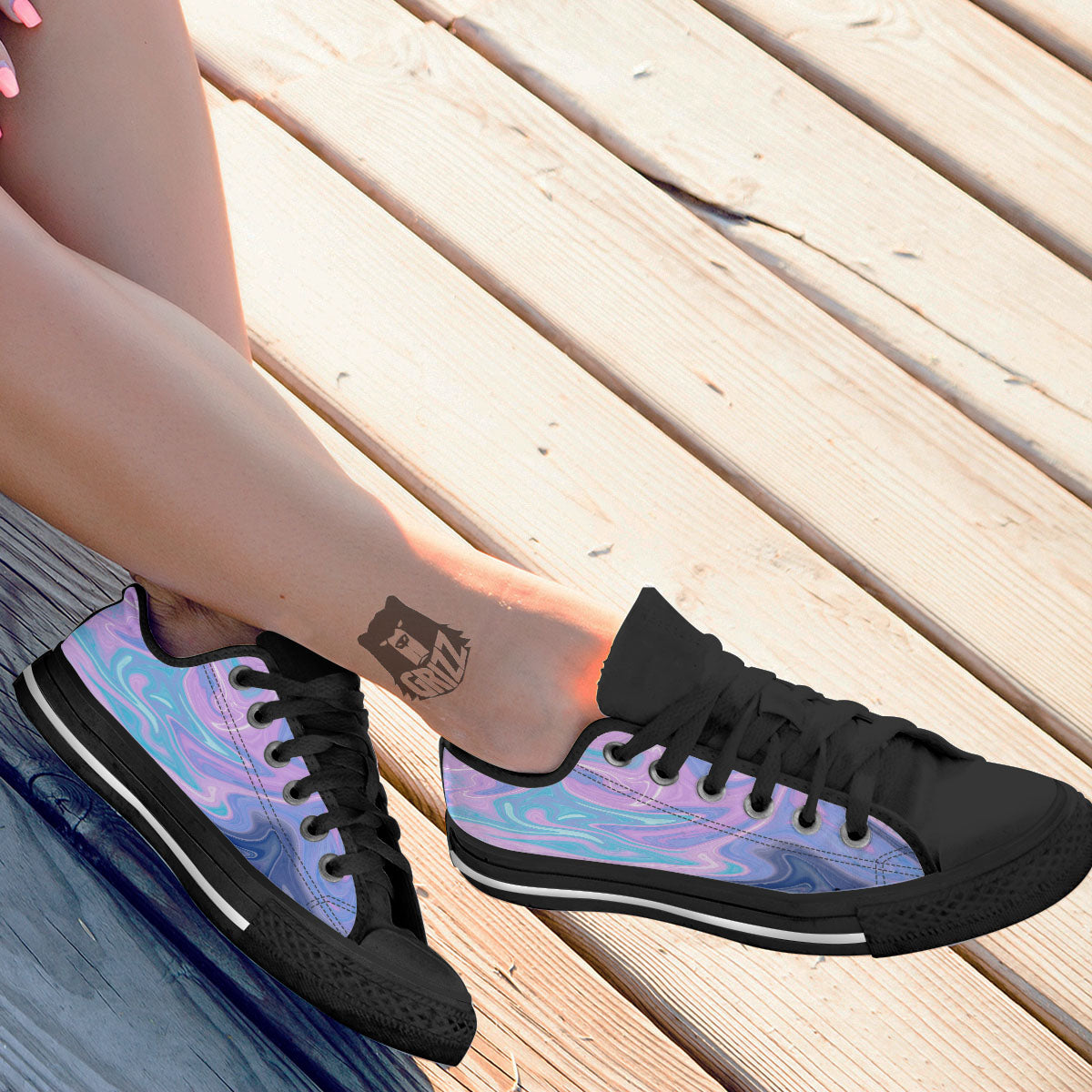 Acid Melt Blue And Pink Print Black Low Top Shoes-grizzshop