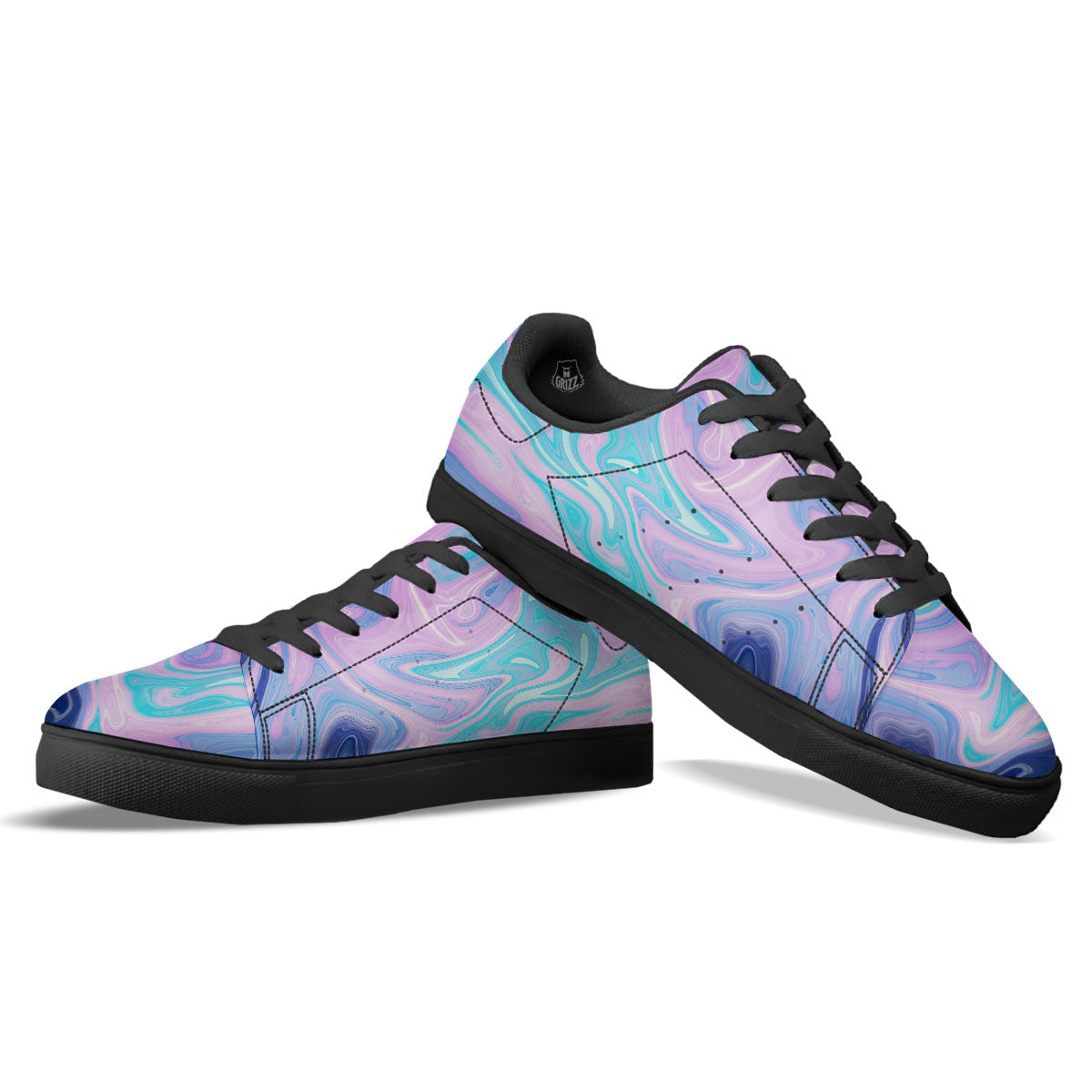 Acid Melt Blue And Pink Print Black Low Top Sneakers-grizzshop