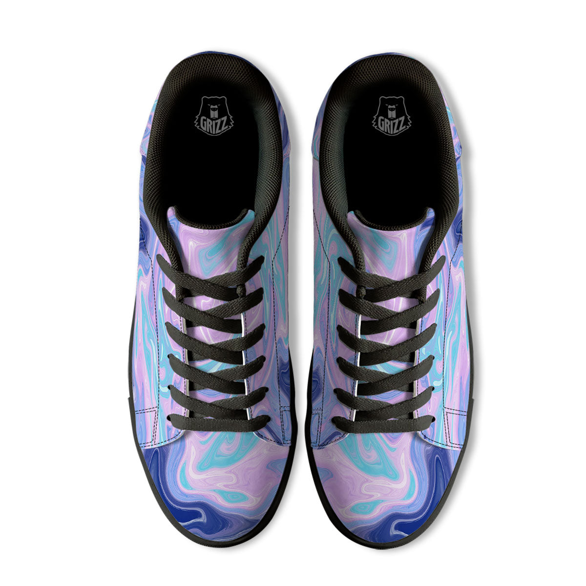 Acid Melt Blue And Pink Print Black Low Top Sneakers-grizzshop