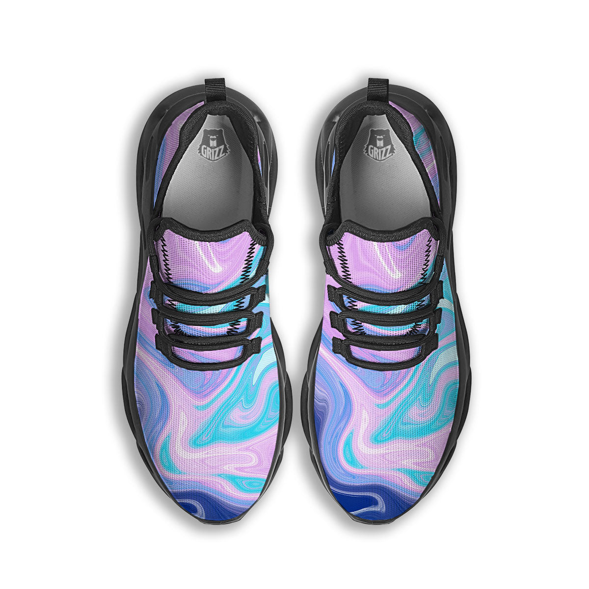 Acid Melt Blue And Pink Print Black Running Shoes-grizzshop