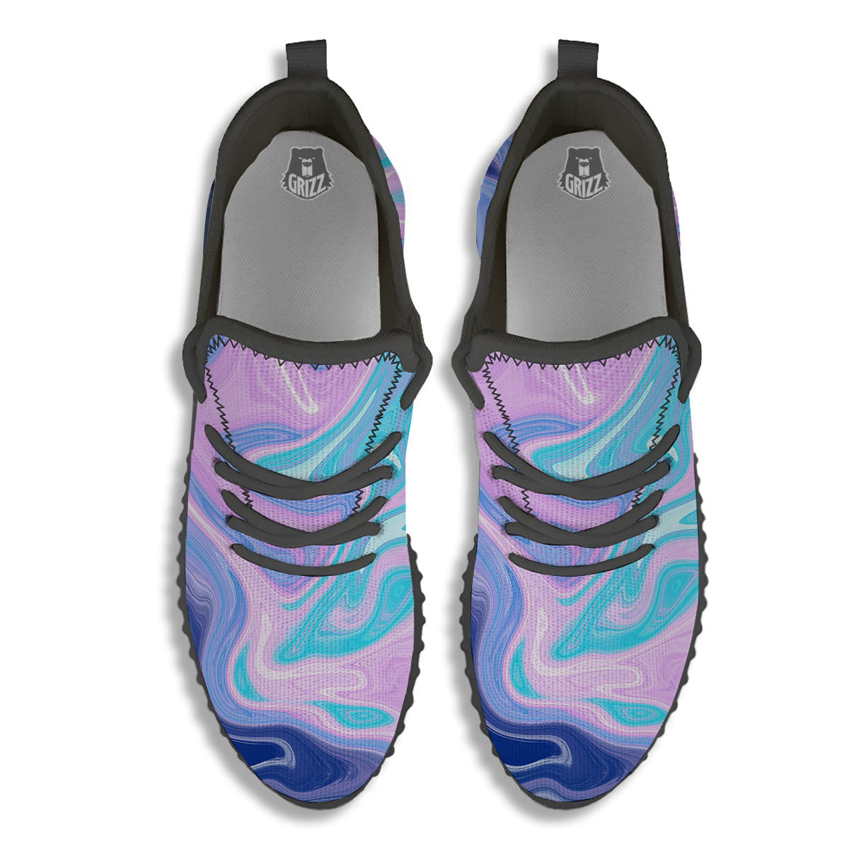 Acid Melt Blue And Pink Print Black Walking Shoes-grizzshop