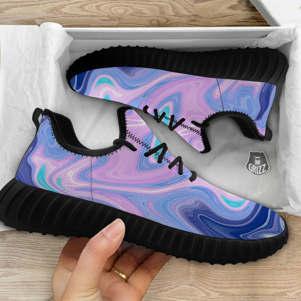 Acid Melt Blue And Pink Print Black Walking Shoes-grizzshop