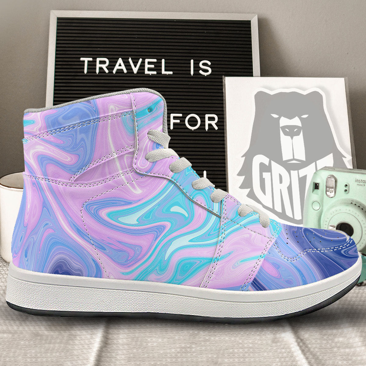 Acid Melt Blue And Pink Print High Top Sneakers-grizzshop