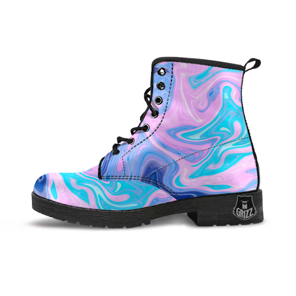 Acid Melt Blue And Pink Print Leather Boots-grizzshop