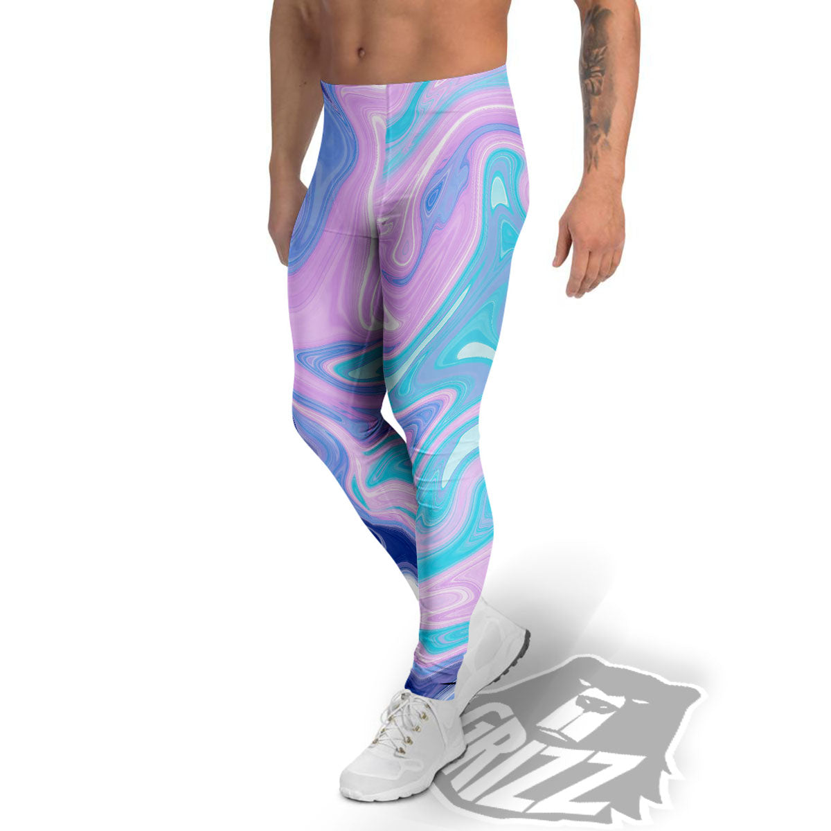 Acid Melt Blue And Pink Print Men's Leggings-grizzshop