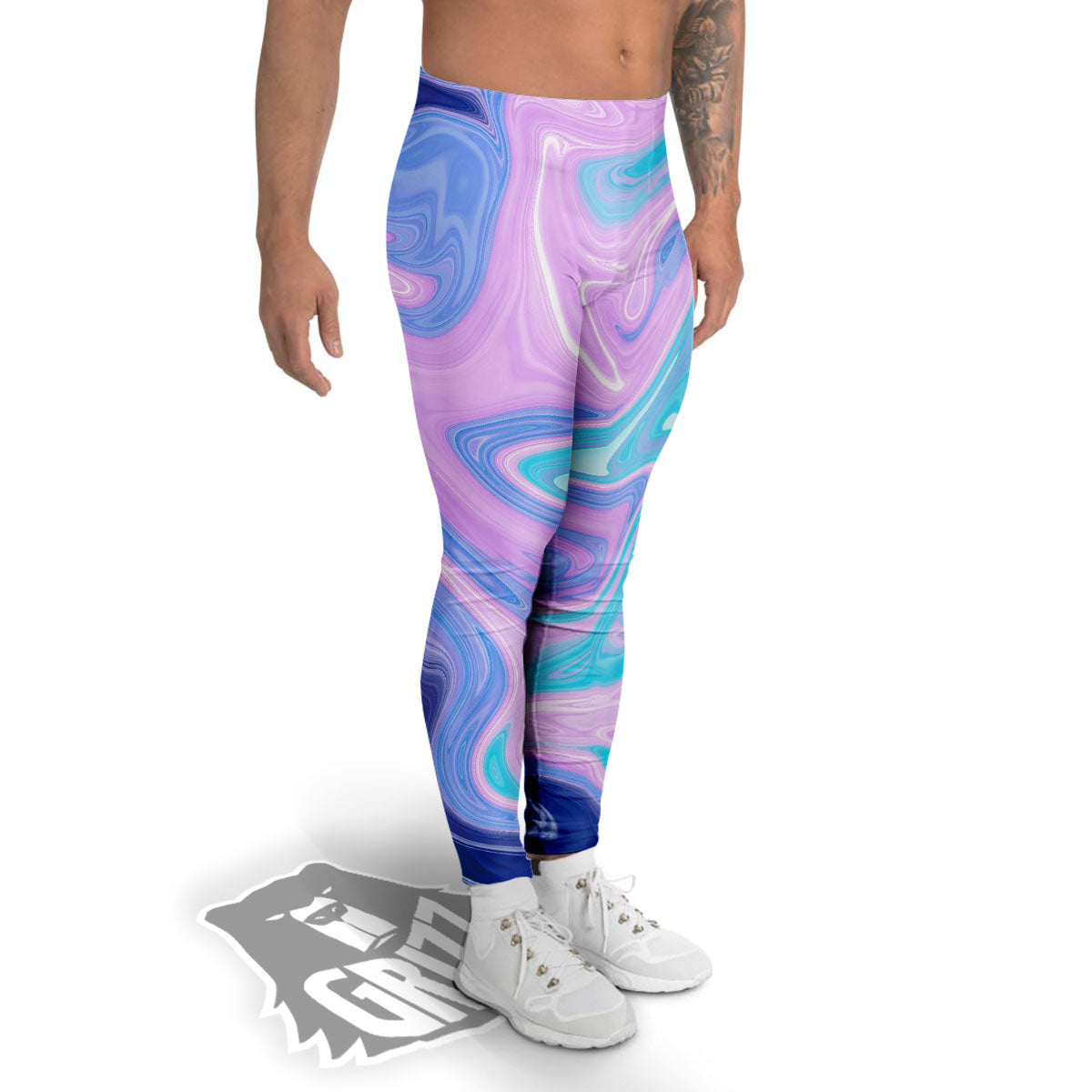 Acid Melt Blue And Pink Print Men's Leggings-grizzshop