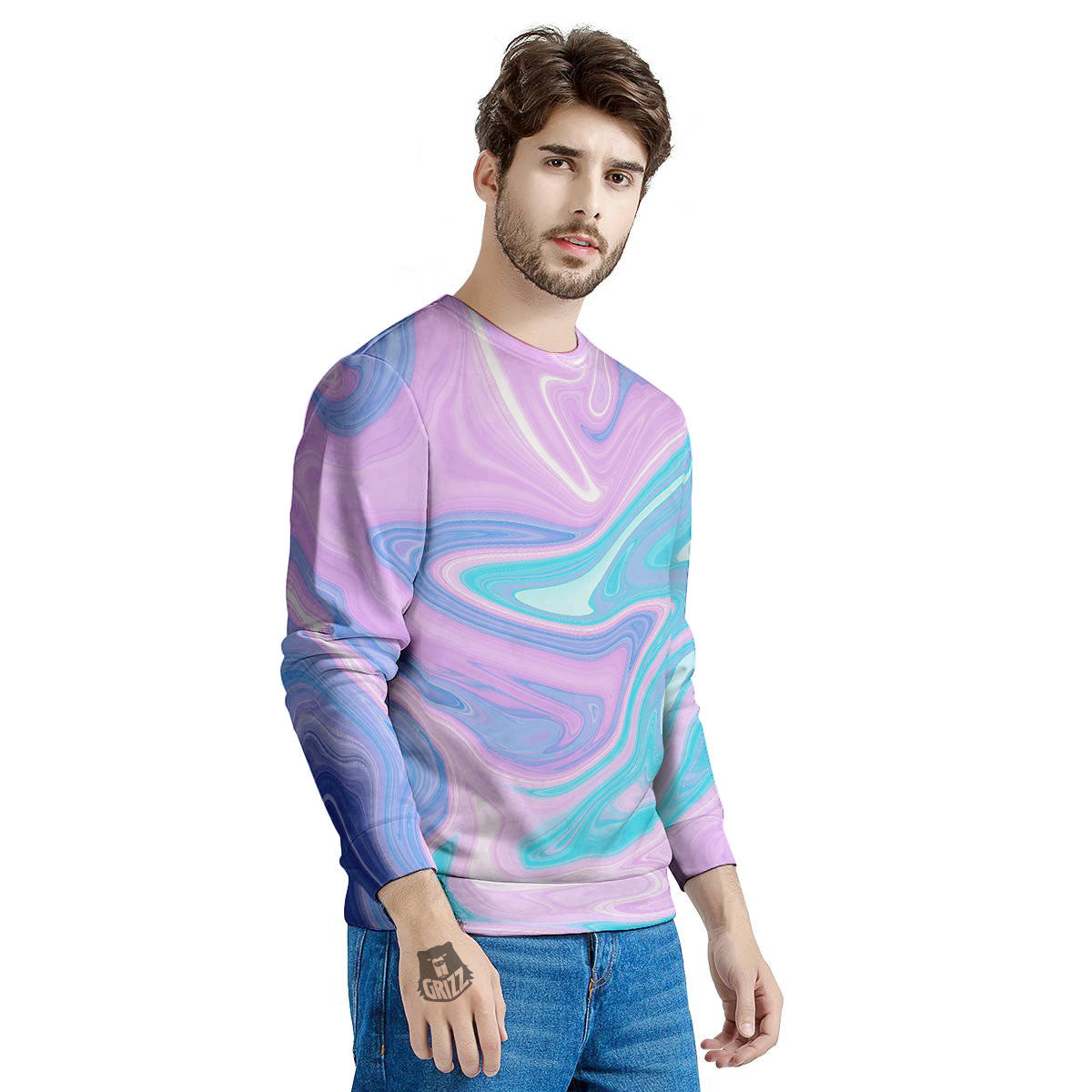 Acid Melt Blue And Pink Print Men's Sweatshirt-grizzshop