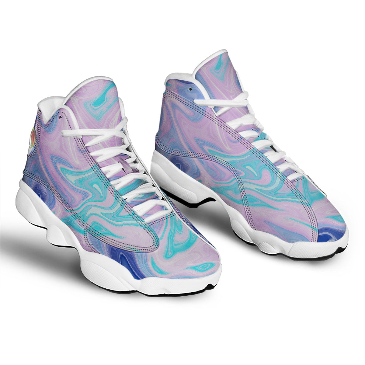 Acid Melt Blue And Pink Print White Basketball Shoes-grizzshop