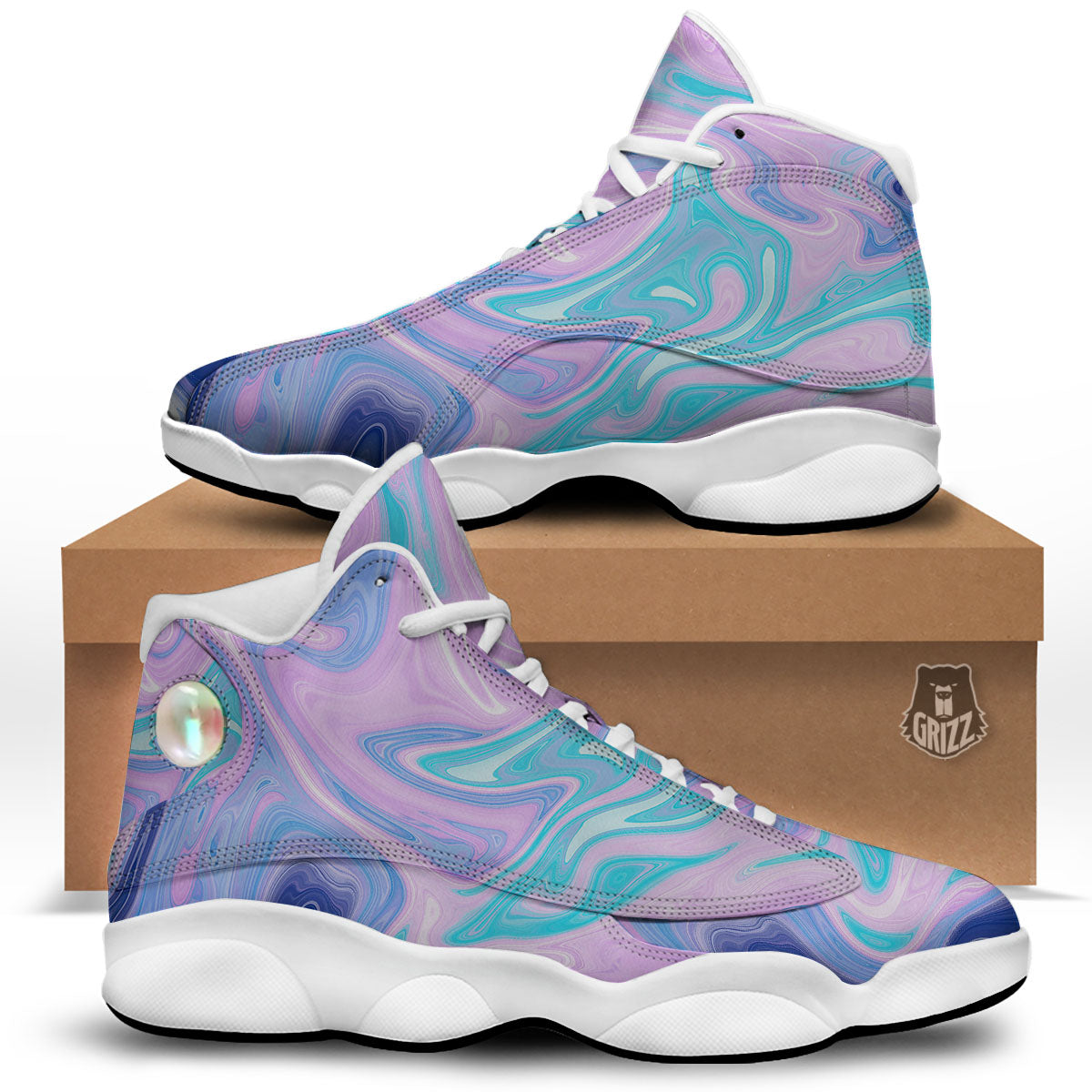 Acid Melt Blue And Pink Print White Basketball Shoes-grizzshop
