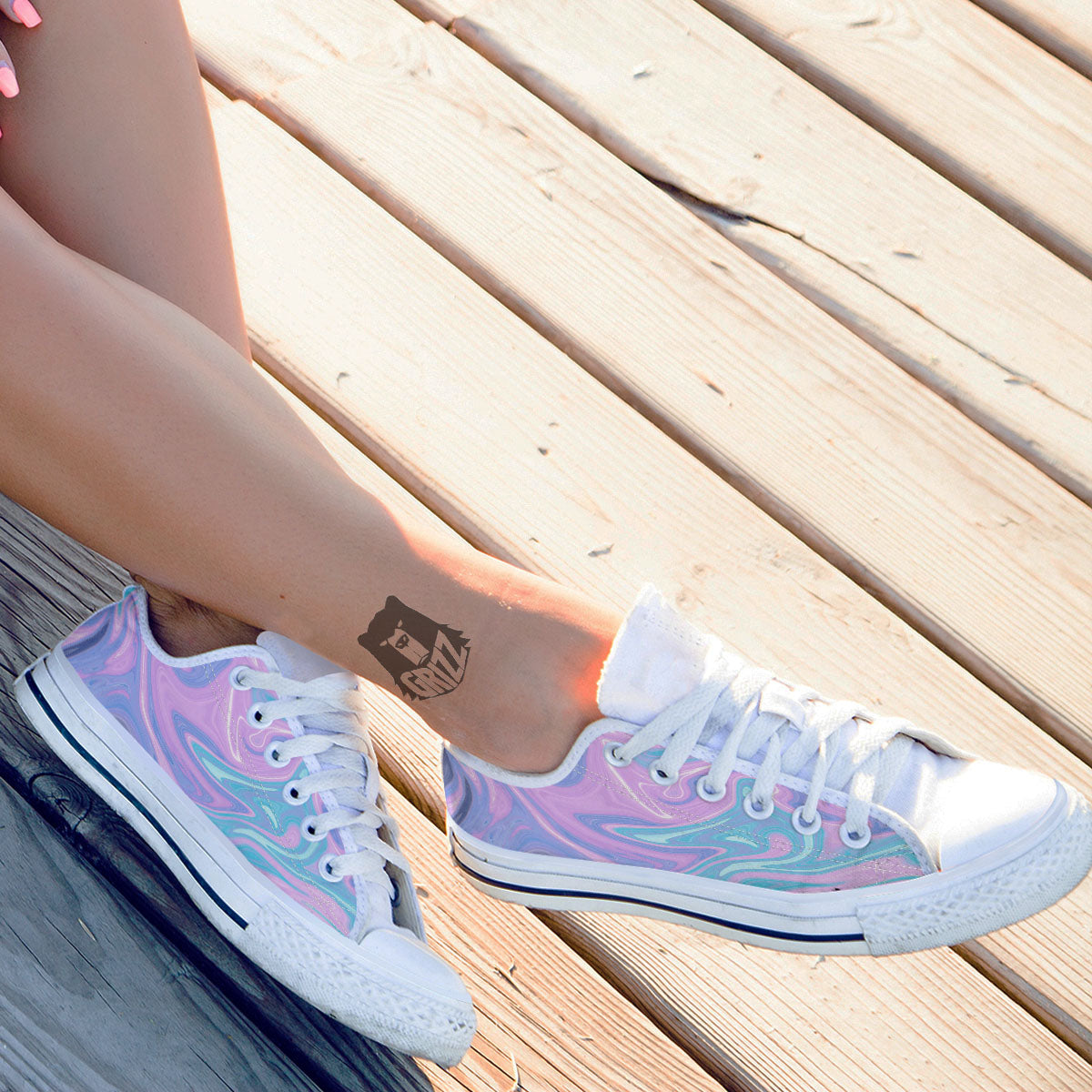 Acid Melt Blue And Pink Print White Low Top Shoes-grizzshop