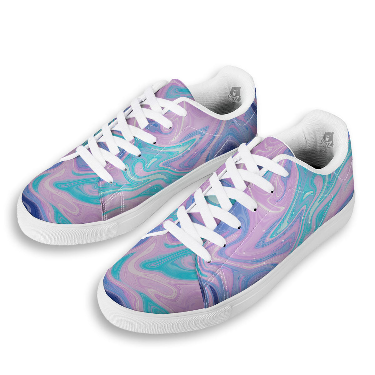 Acid Melt Blue And Pink Print White Low Top Sneakers-grizzshop