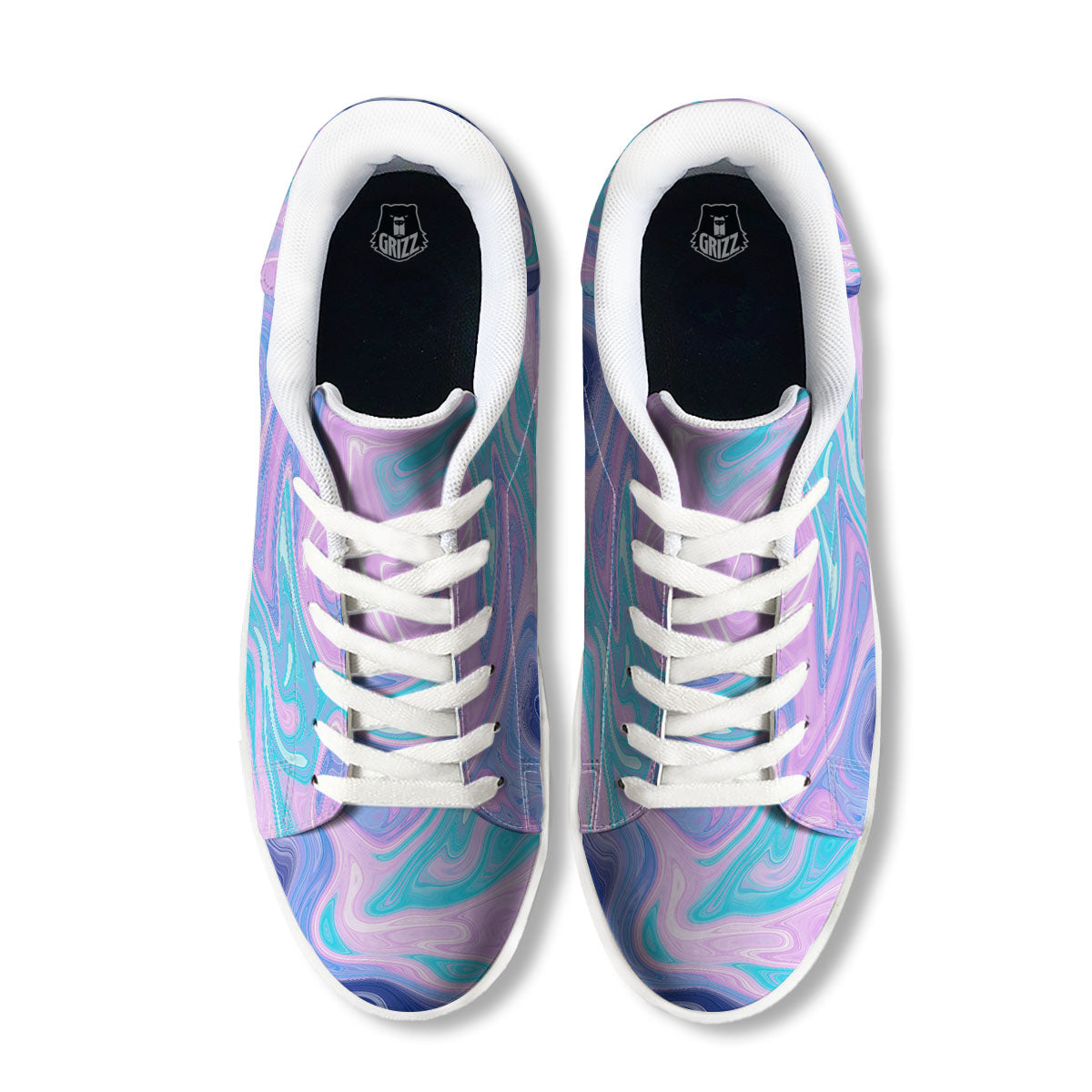 Acid Melt Blue And Pink Print White Low Top Sneakers-grizzshop