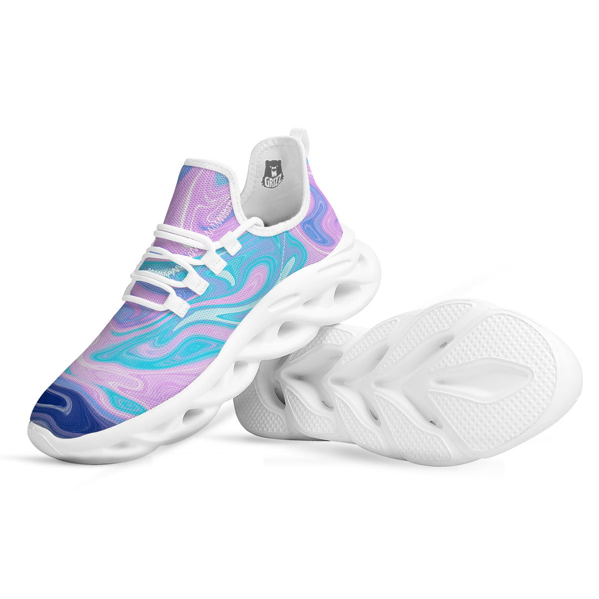 Acid Melt Blue And Pink Print White Running Shoes-grizzshop