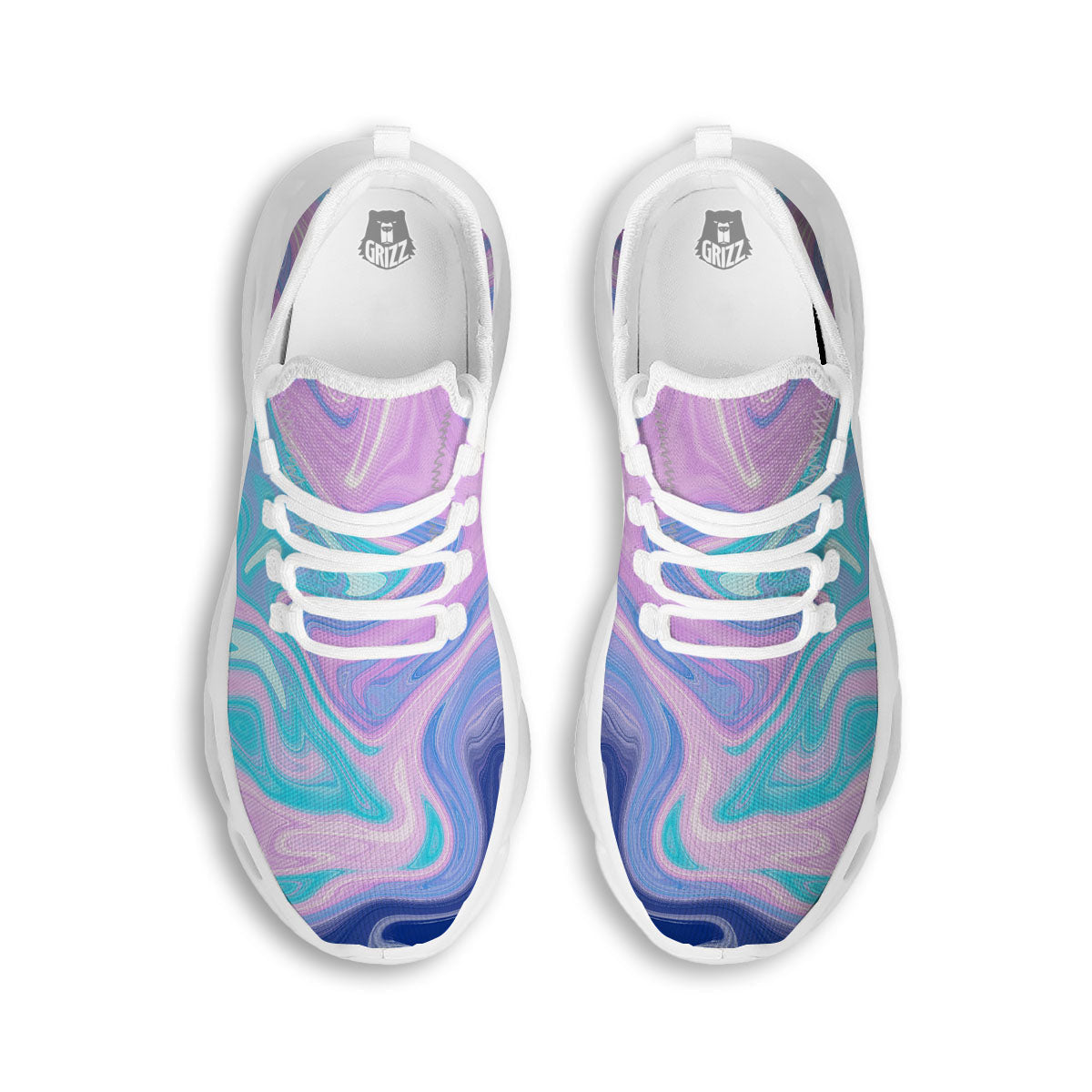 Acid Melt Blue And Pink Print White Running Shoes-grizzshop