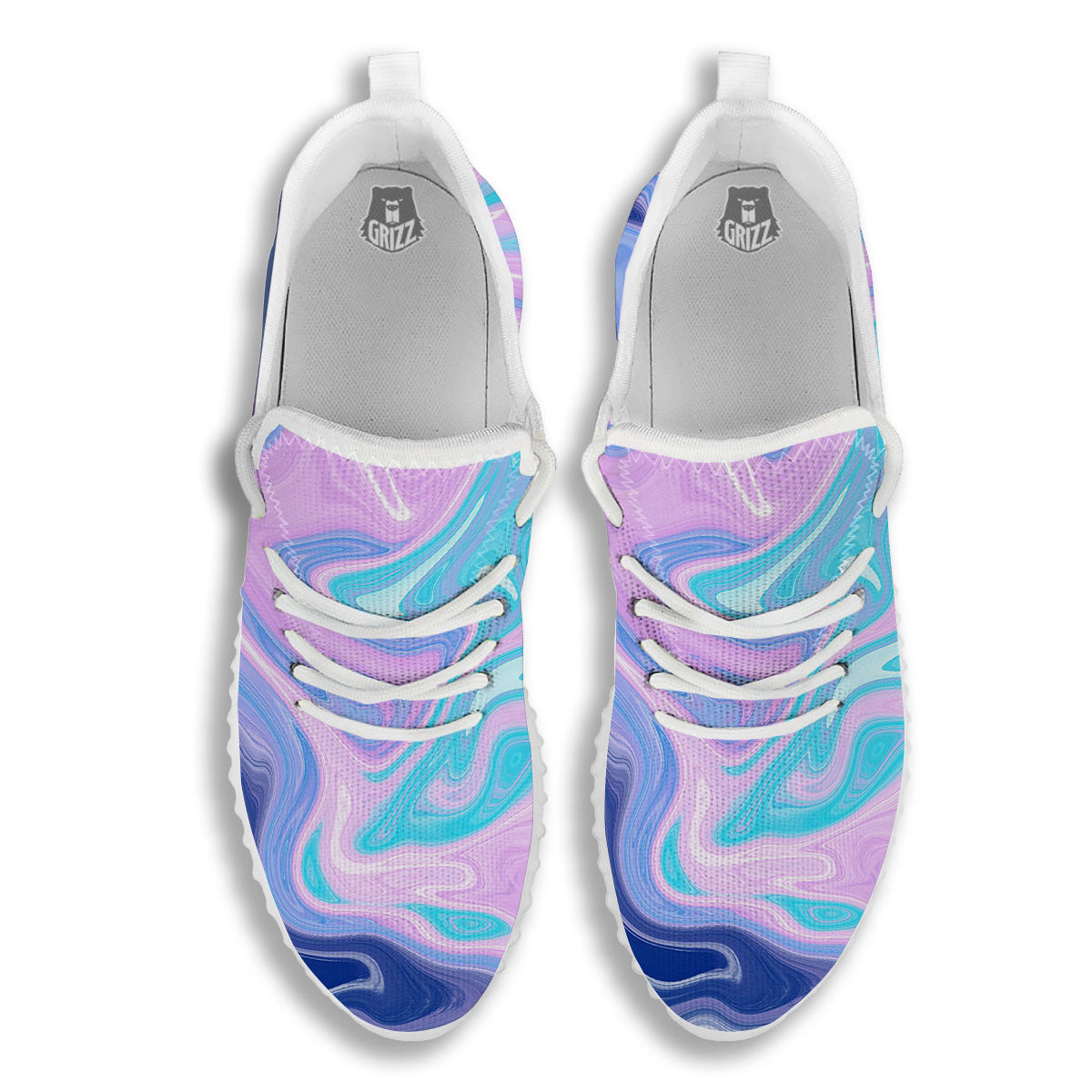 Acid Melt Blue And Pink Print White Walking Shoes-grizzshop