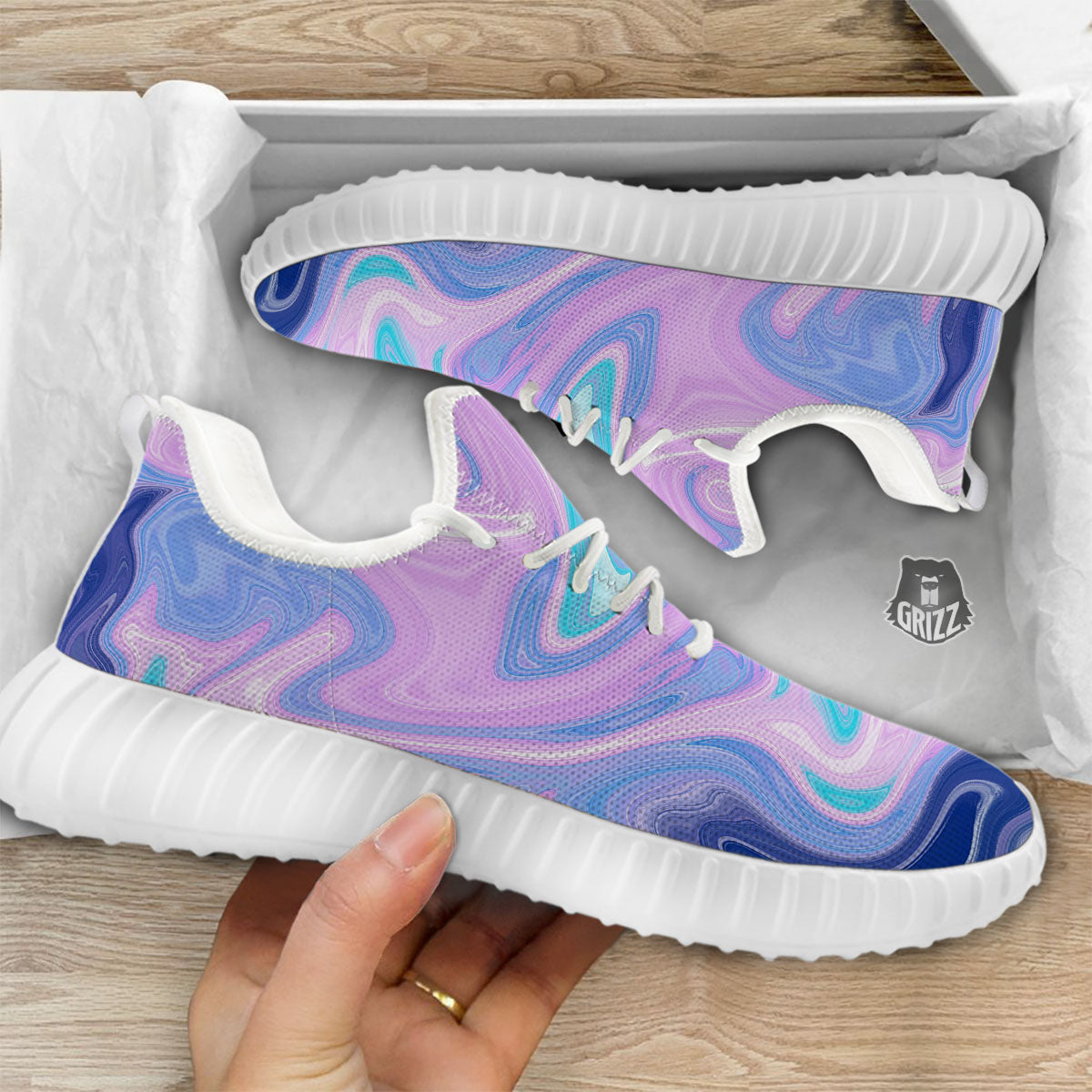 Acid Melt Blue And Pink Print White Walking Shoes-grizzshop