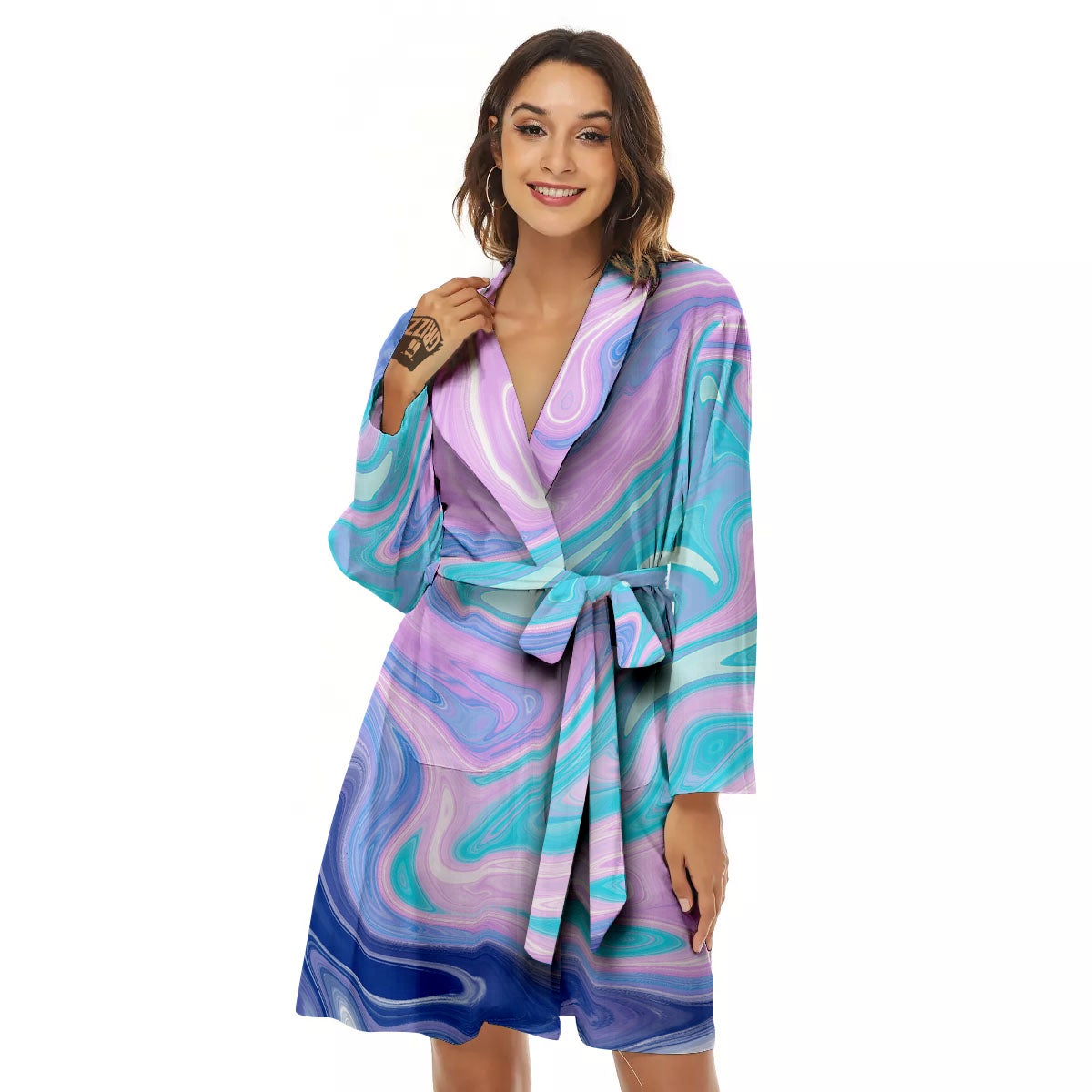 Acid Melt Blue And Pink Print Women's Robe-grizzshop