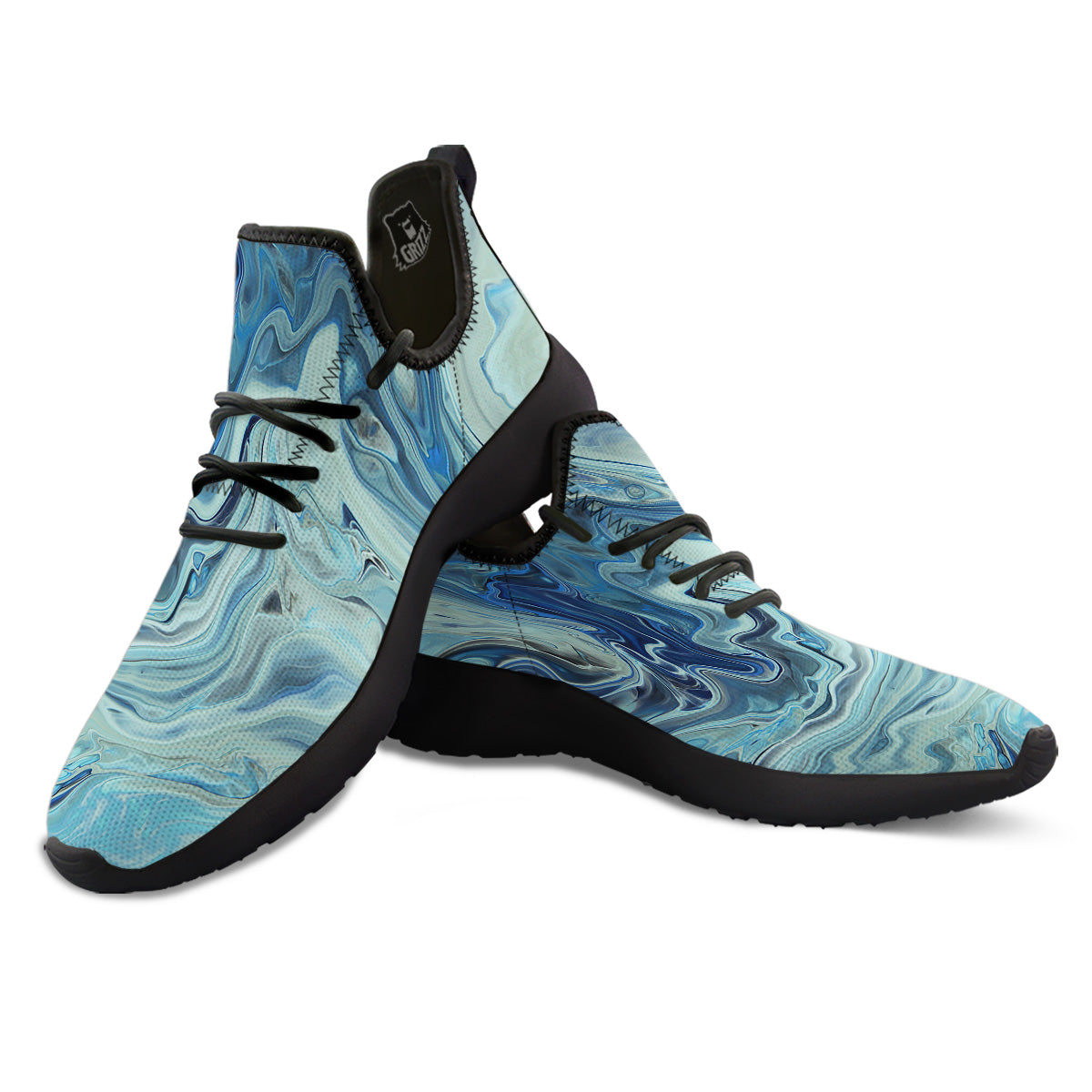 Acid Melt Blue Ocean Print Black Athletic Shoes-grizzshop
