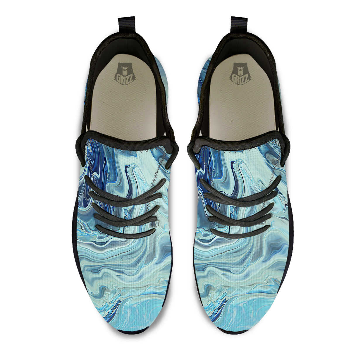 Acid Melt Blue Ocean Print Black Athletic Shoes-grizzshop