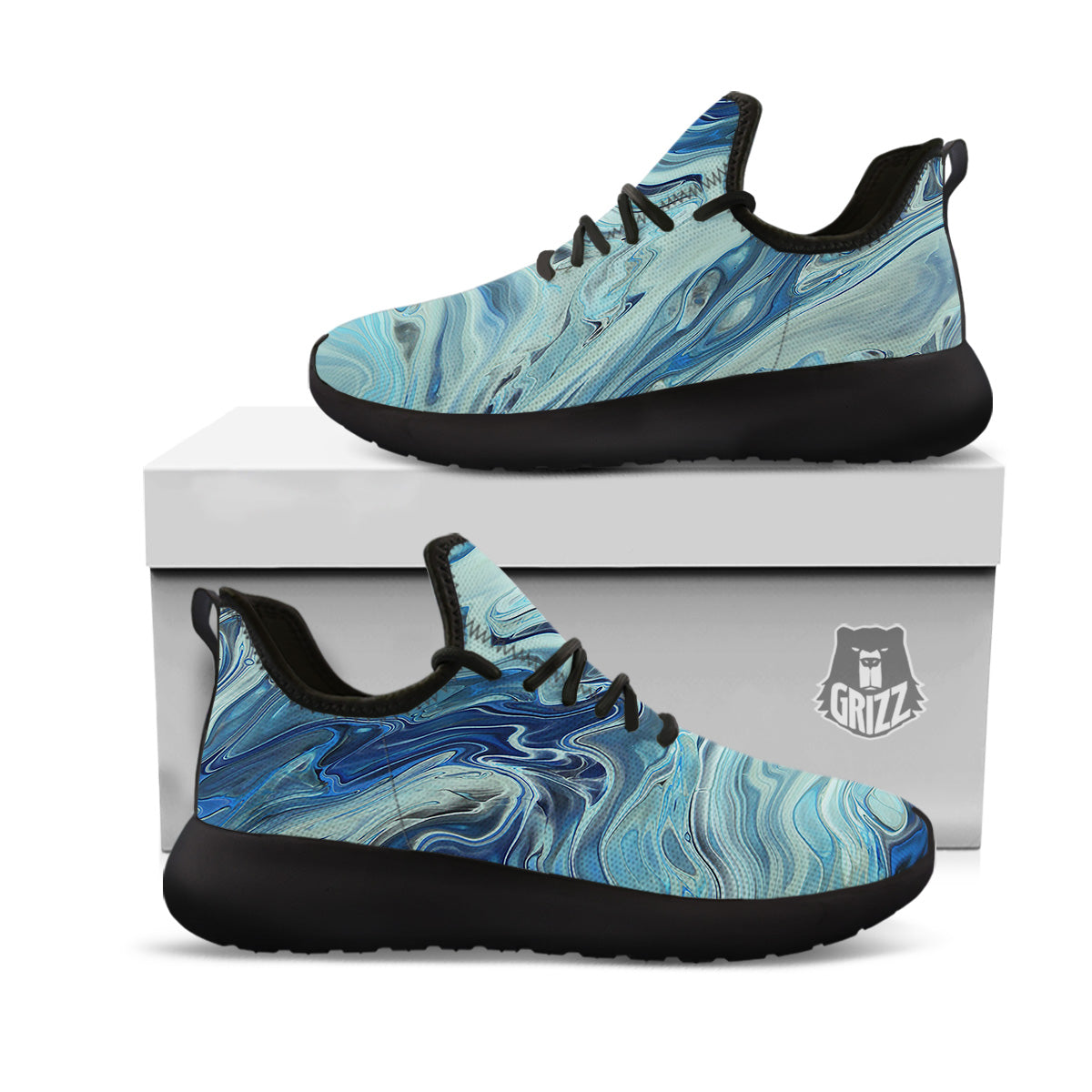 Acid Melt Blue Ocean Print Black Athletic Shoes-grizzshop