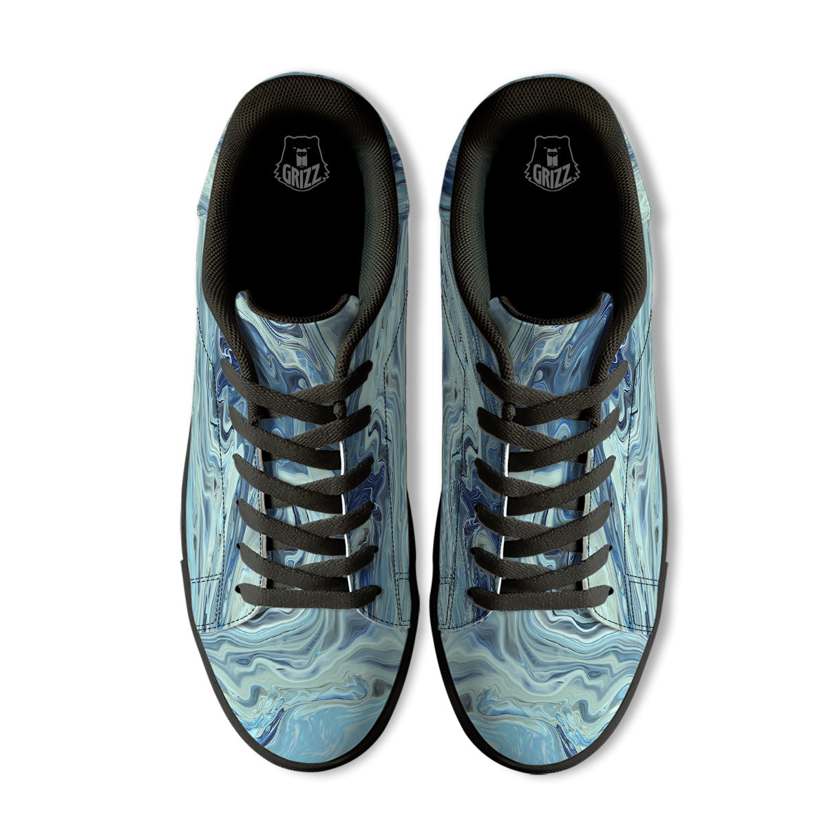 Acid Melt Blue Ocean Print Black Low Top Sneakers-grizzshop