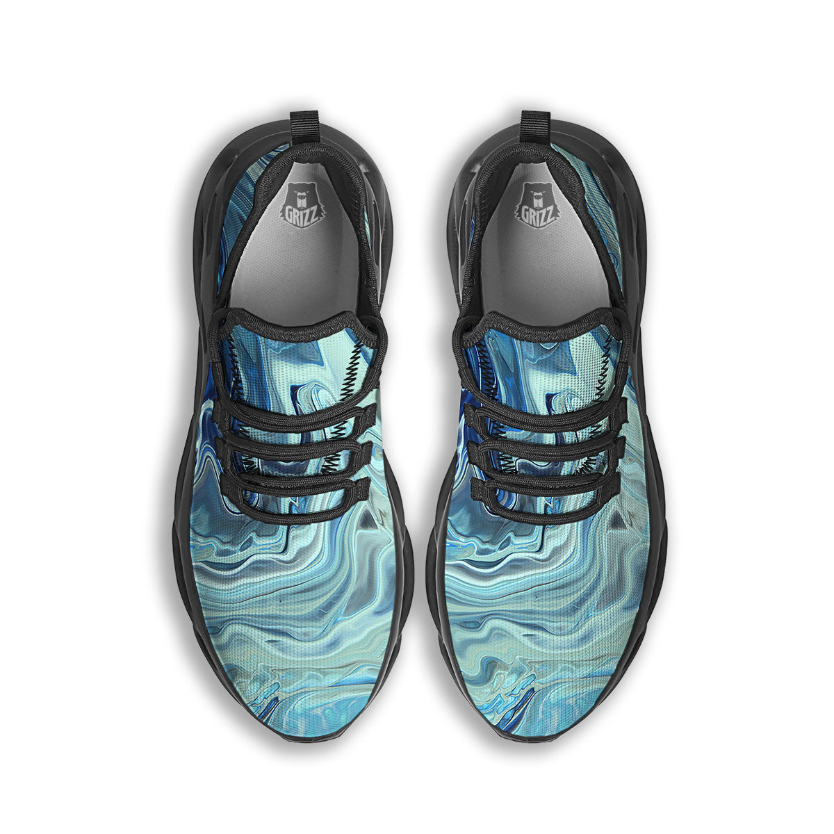Acid Melt Blue Ocean Print Black Running Shoes-grizzshop