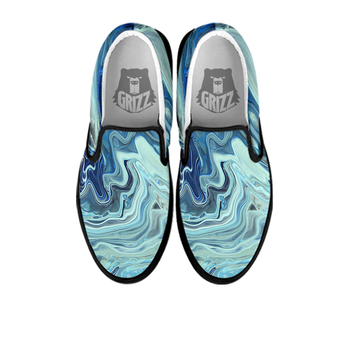Acid Melt Blue Ocean Print Black Slip On Shoes-grizzshop
