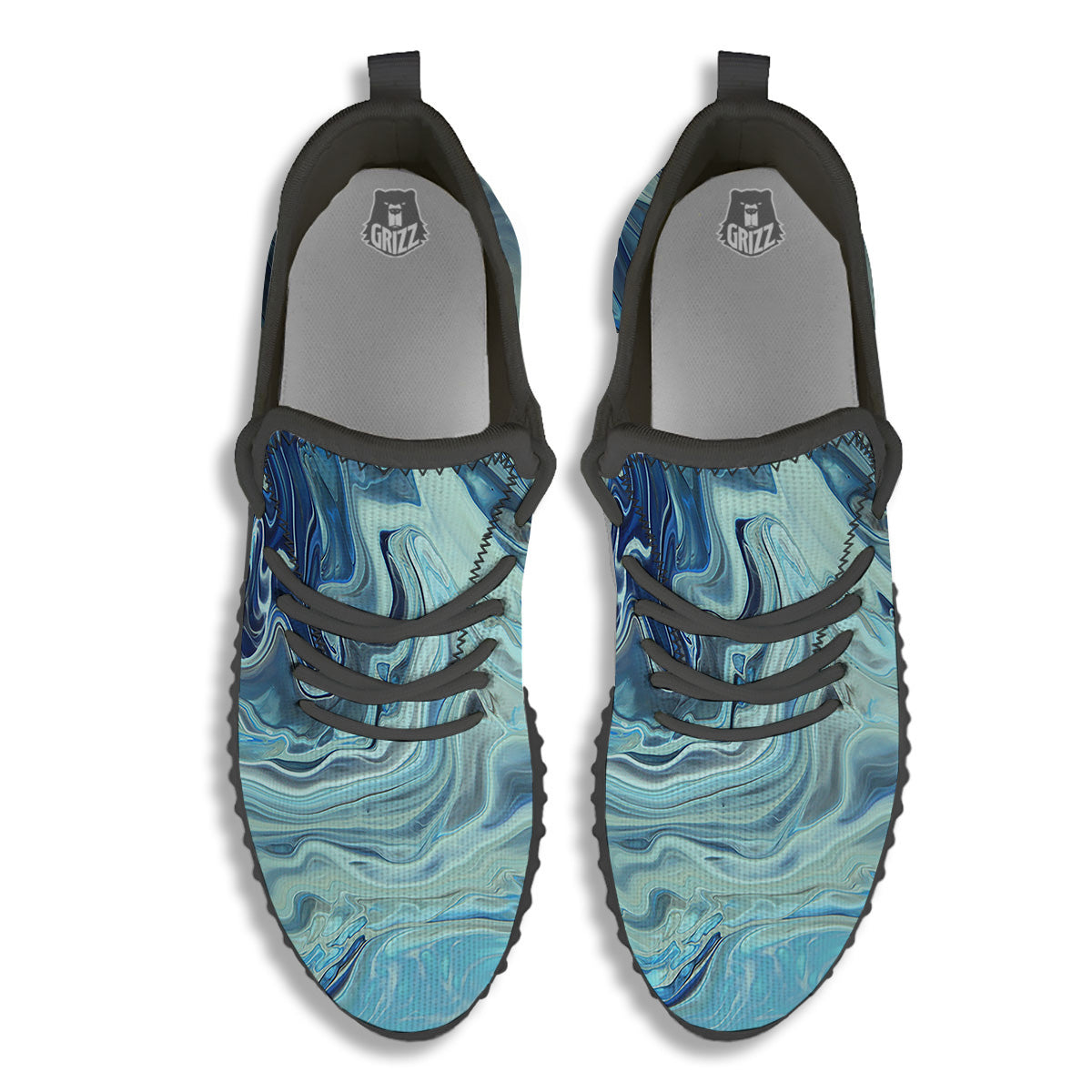 Acid Melt Blue Ocean Print Black Walking Shoes-grizzshop