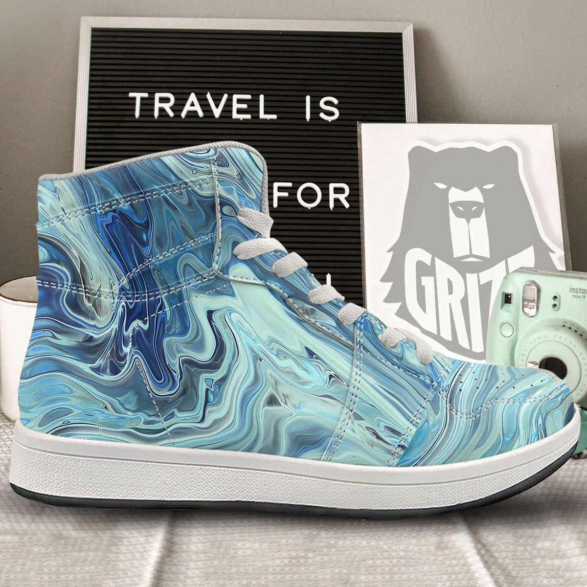 Acid Melt Blue Ocean Print High Top Sneakers-grizzshop