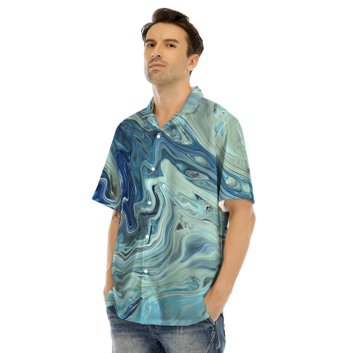 Acid Melt Blue Ocean Print Men's Hawaiian Shirt-grizzshop