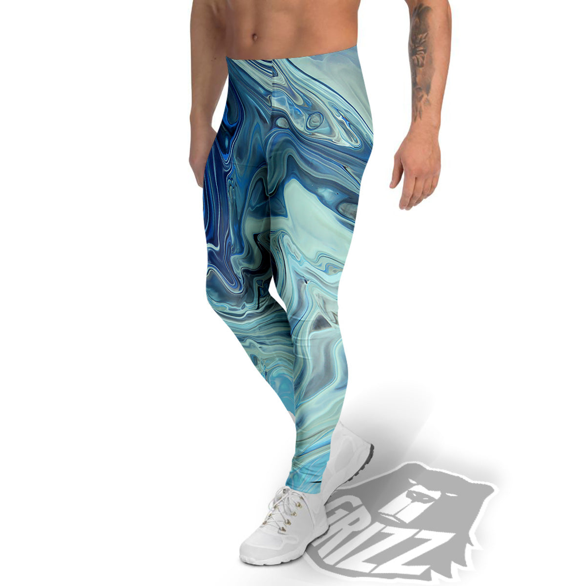 Acid Melt Blue Ocean Print Men's Leggings-grizzshop