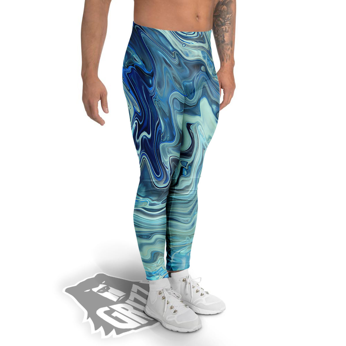 Acid Melt Blue Ocean Print Men's Leggings-grizzshop