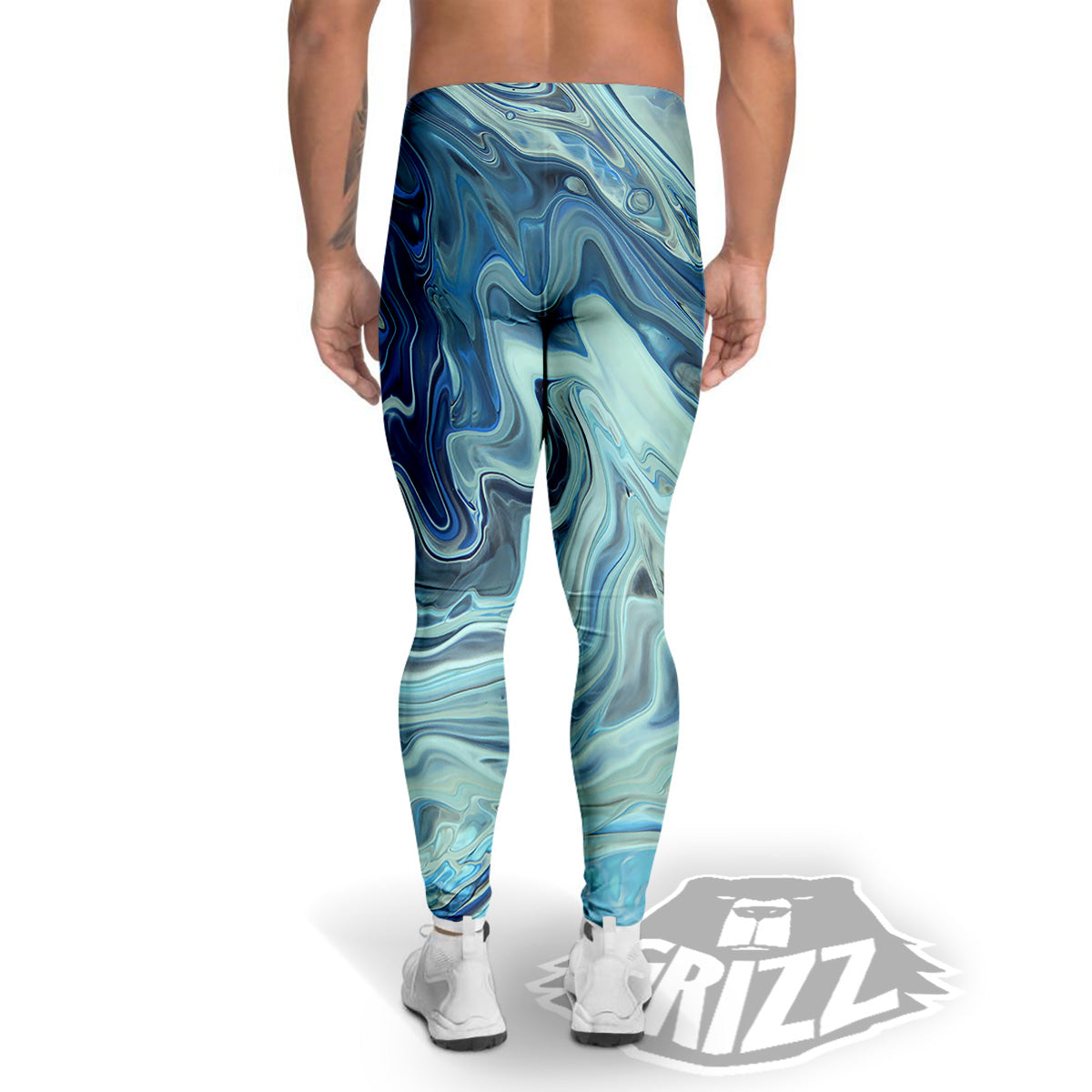 Acid Melt Blue Ocean Print Men's Leggings-grizzshop