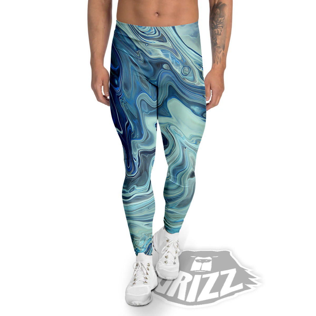 Acid Melt Blue Ocean Print Men's Leggings-grizzshop
