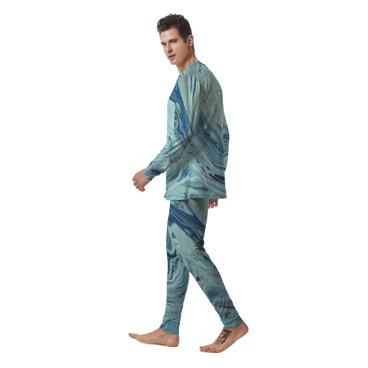 Acid Melt Blue Ocean Print Men's Pajamas-grizzshop