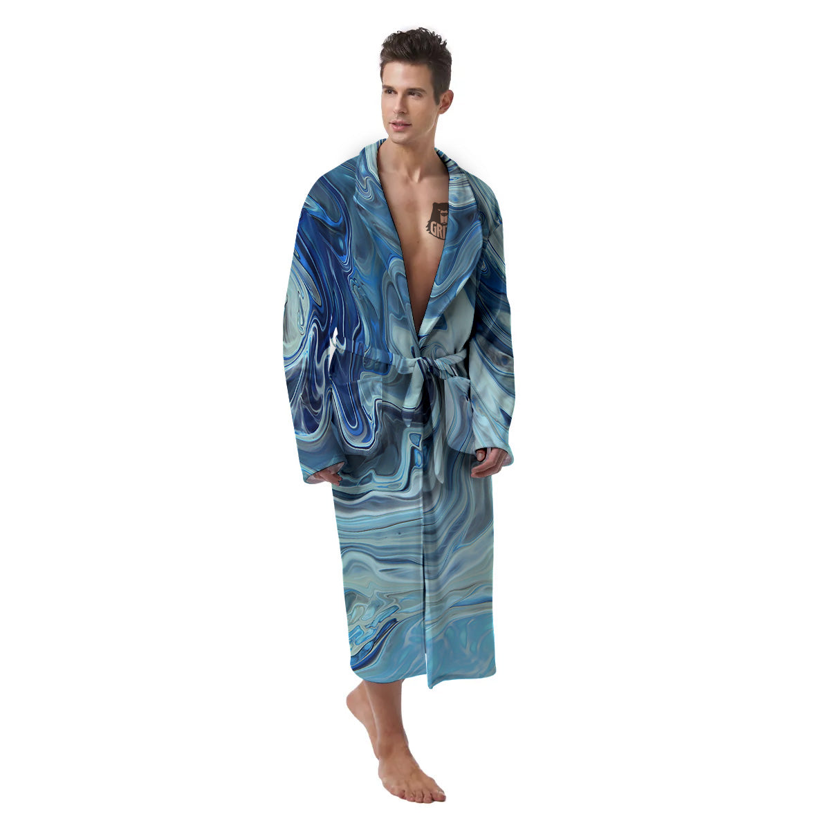 Acid Melt Blue Ocean Print Men's Robe-grizzshop