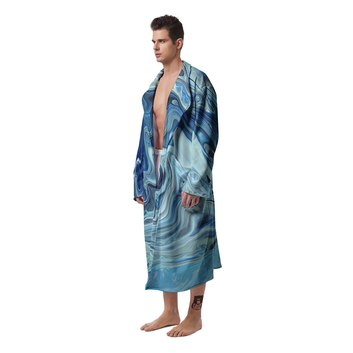 Acid Melt Blue Ocean Print Men's Robe-grizzshop