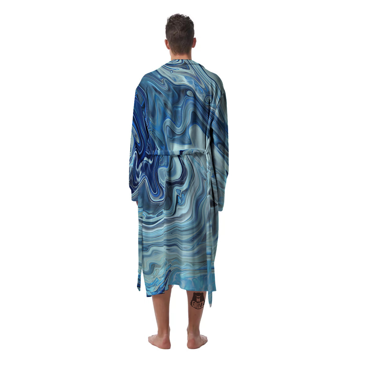 Acid Melt Blue Ocean Print Men's Robe-grizzshop