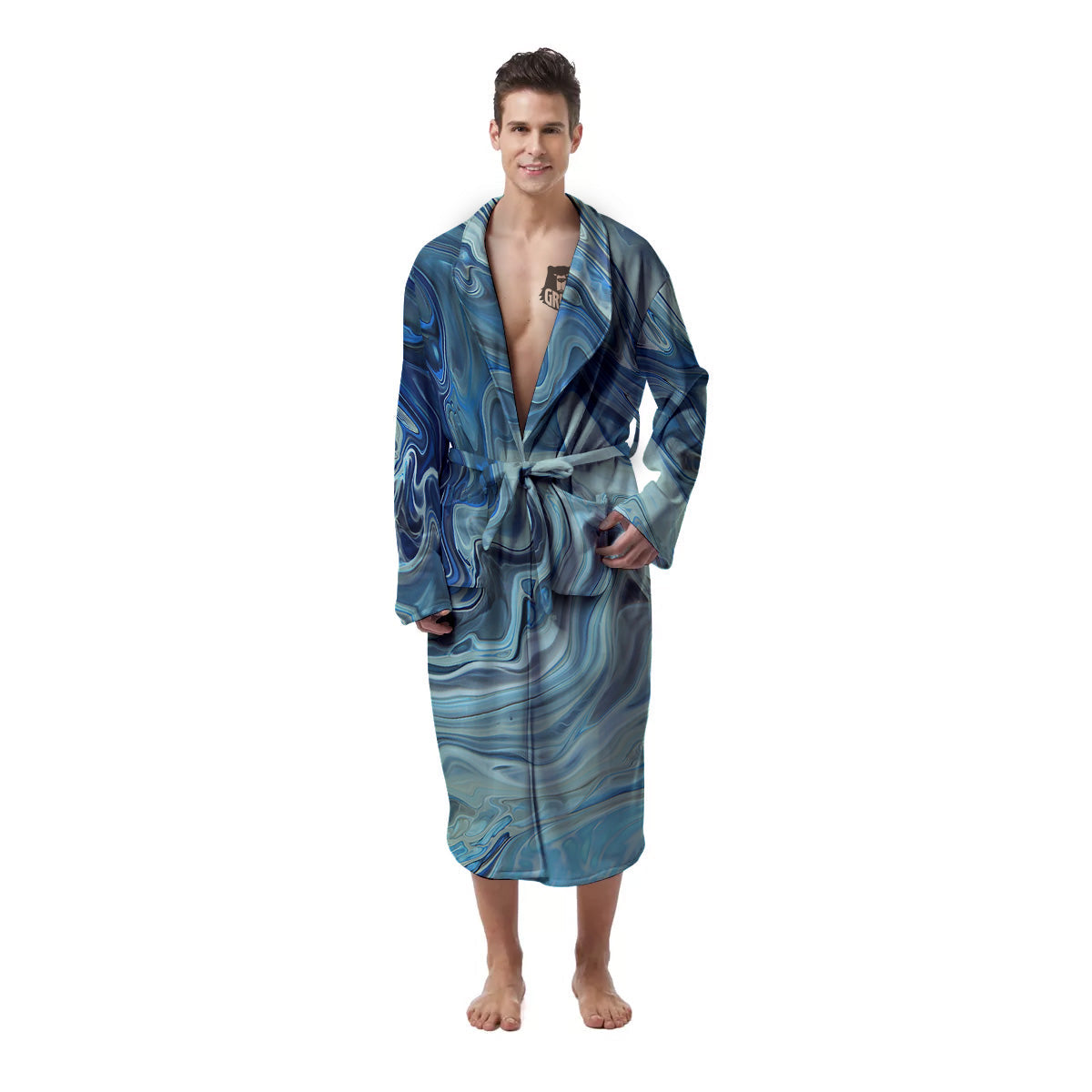 Acid Melt Blue Ocean Print Men's Robe-grizzshop