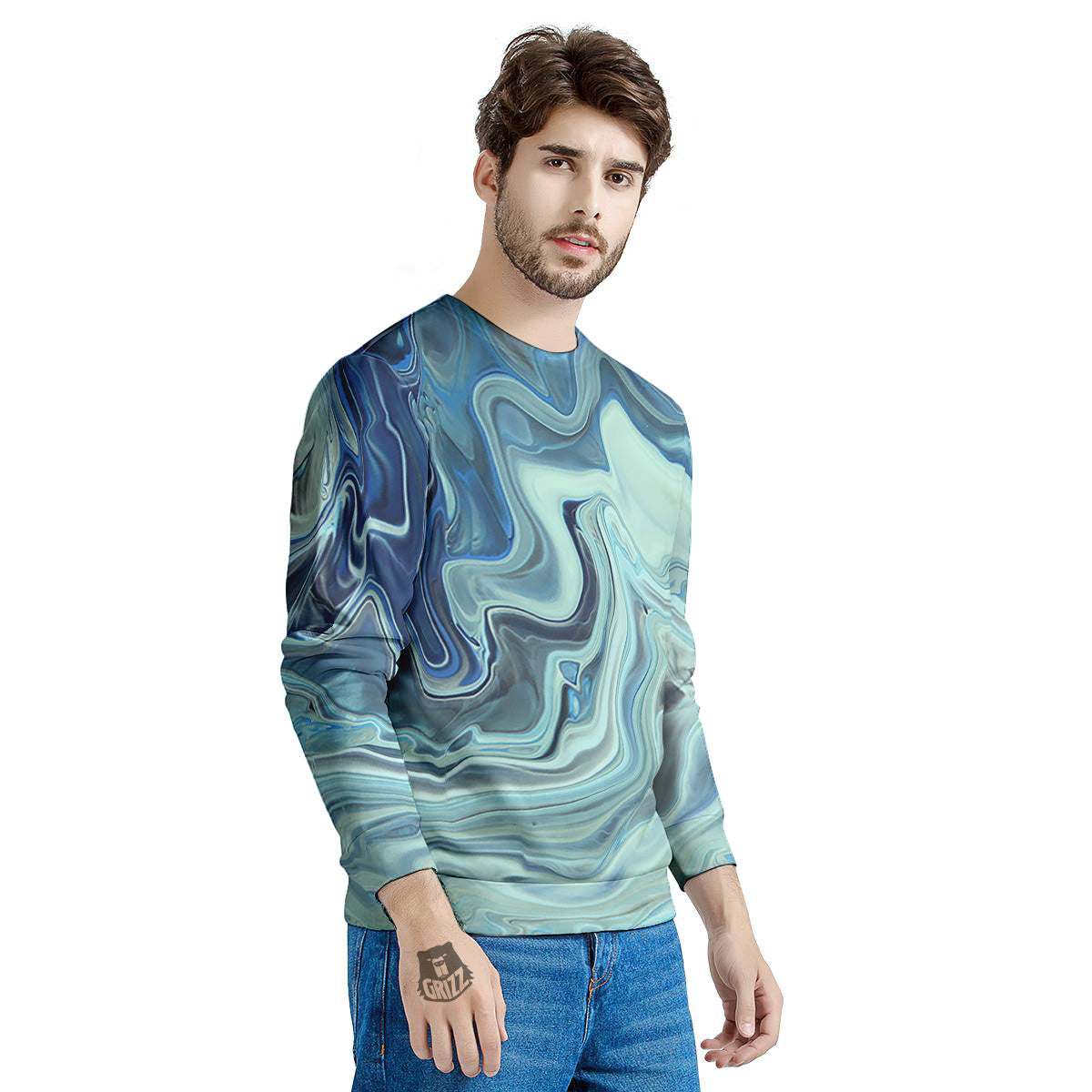 Acid Melt Blue Ocean Print Men's Sweatshirt-grizzshop
