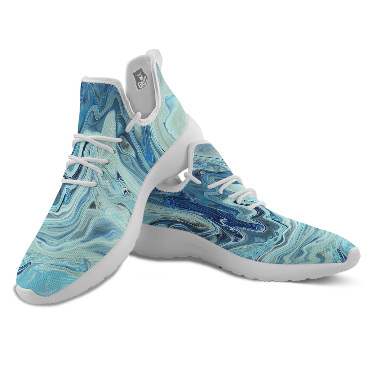 Acid Melt Blue Ocean Print White Athletic Shoes-grizzshop