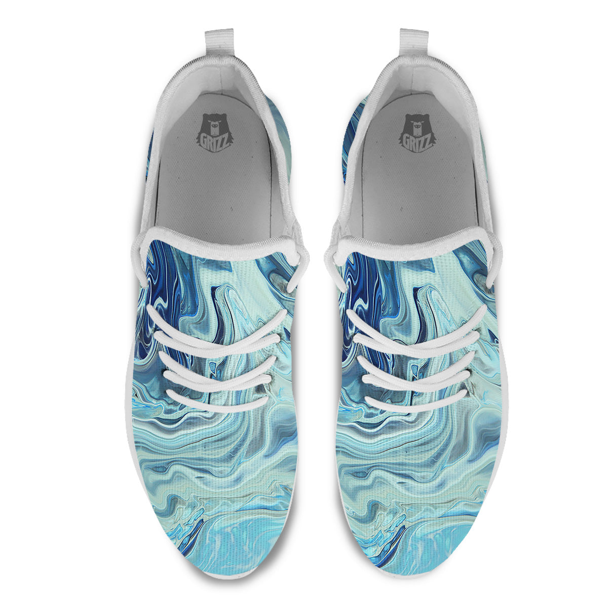 Acid Melt Blue Ocean Print White Athletic Shoes-grizzshop